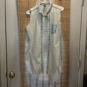 REDFOX  Distressed Sleeveless Denim Button Down Shirt